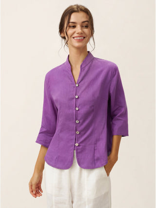 100% Linen Hand Button Fitted Jacket AMELIA - Glamourous Grace