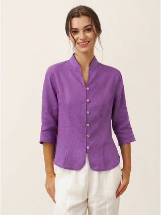 100% Linen Hand Button Fitted Jacket AMELIA - Glamourous Grace