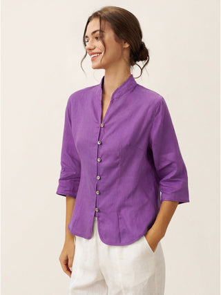 100% Linen Hand Button Fitted Jacket AMELIA - Glamourous Grace