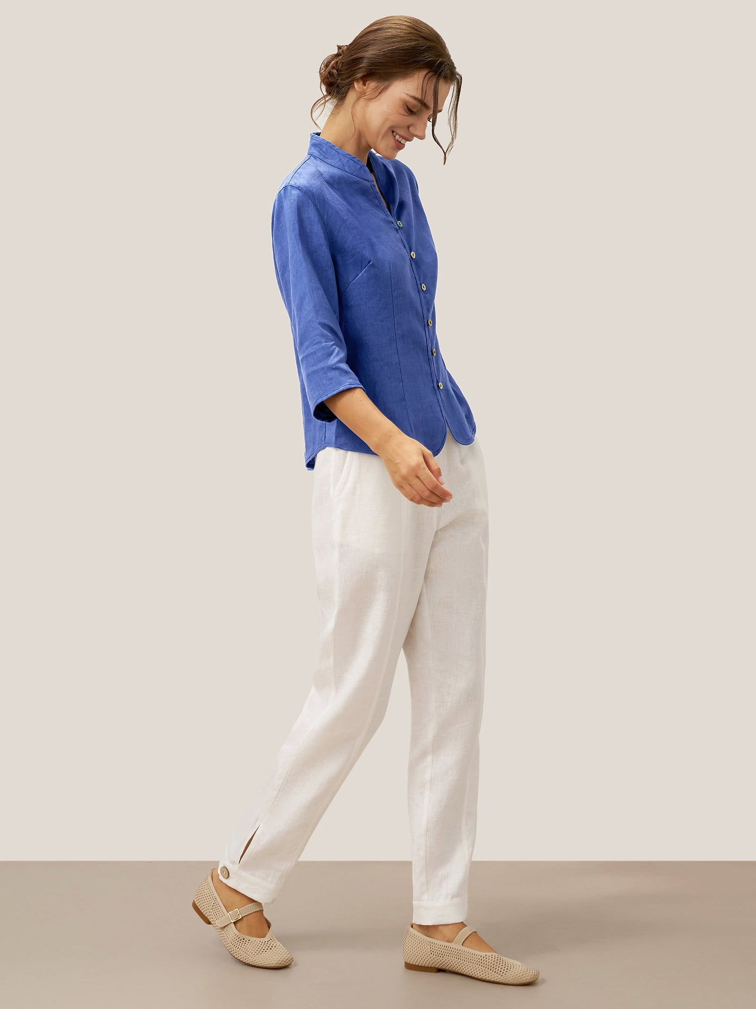 100% Linen Hand Button Fitted Jacket AMELIA - Glamourous Grace
