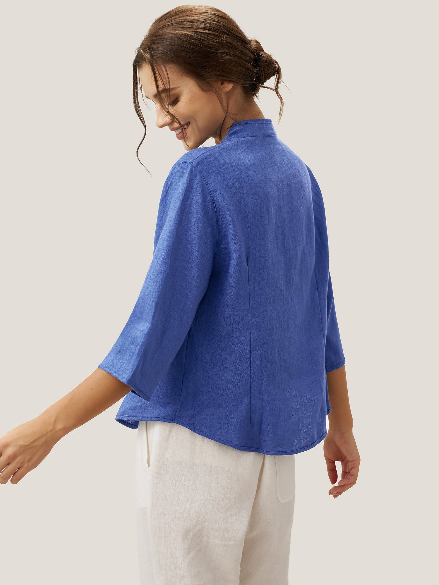 100% Linen Hand Button Fitted Jacket AMELIA - Glamourous Grace
