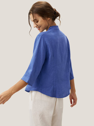 100% Linen Hand Button Fitted Jacket AMELIA - Glamourous Grace