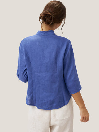 100% Linen Hand Button Fitted Jacket AMELIA - Glamourous Grace