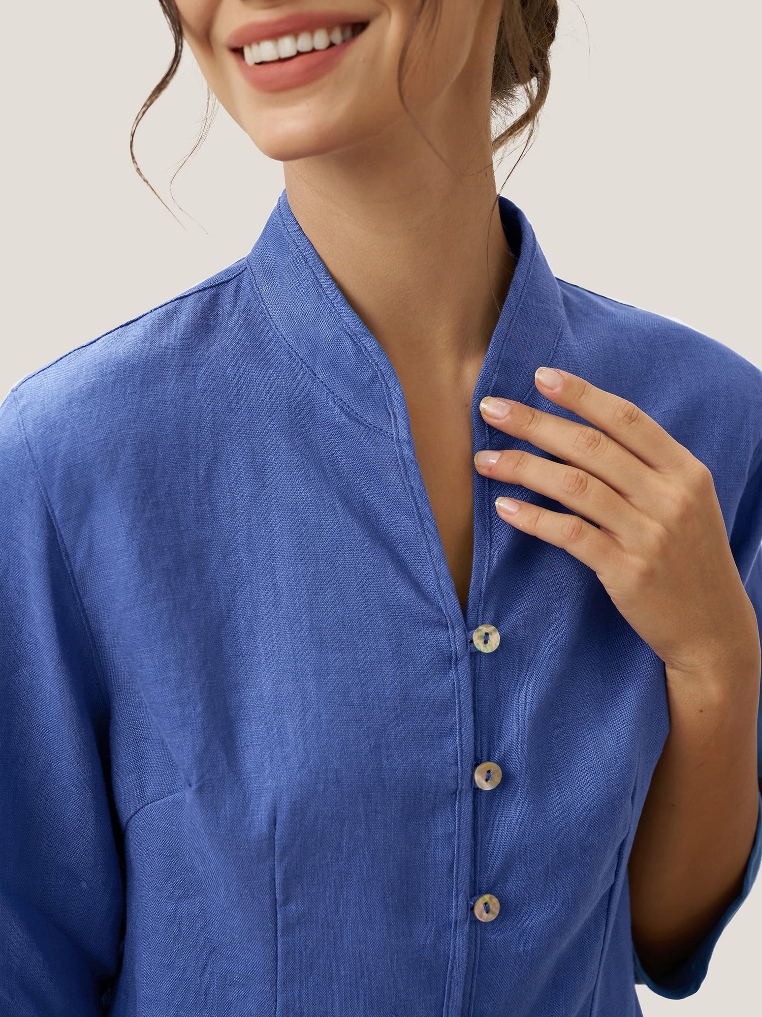 100% Linen Hand Button Fitted Jacket AMELIA - Glamourous Grace