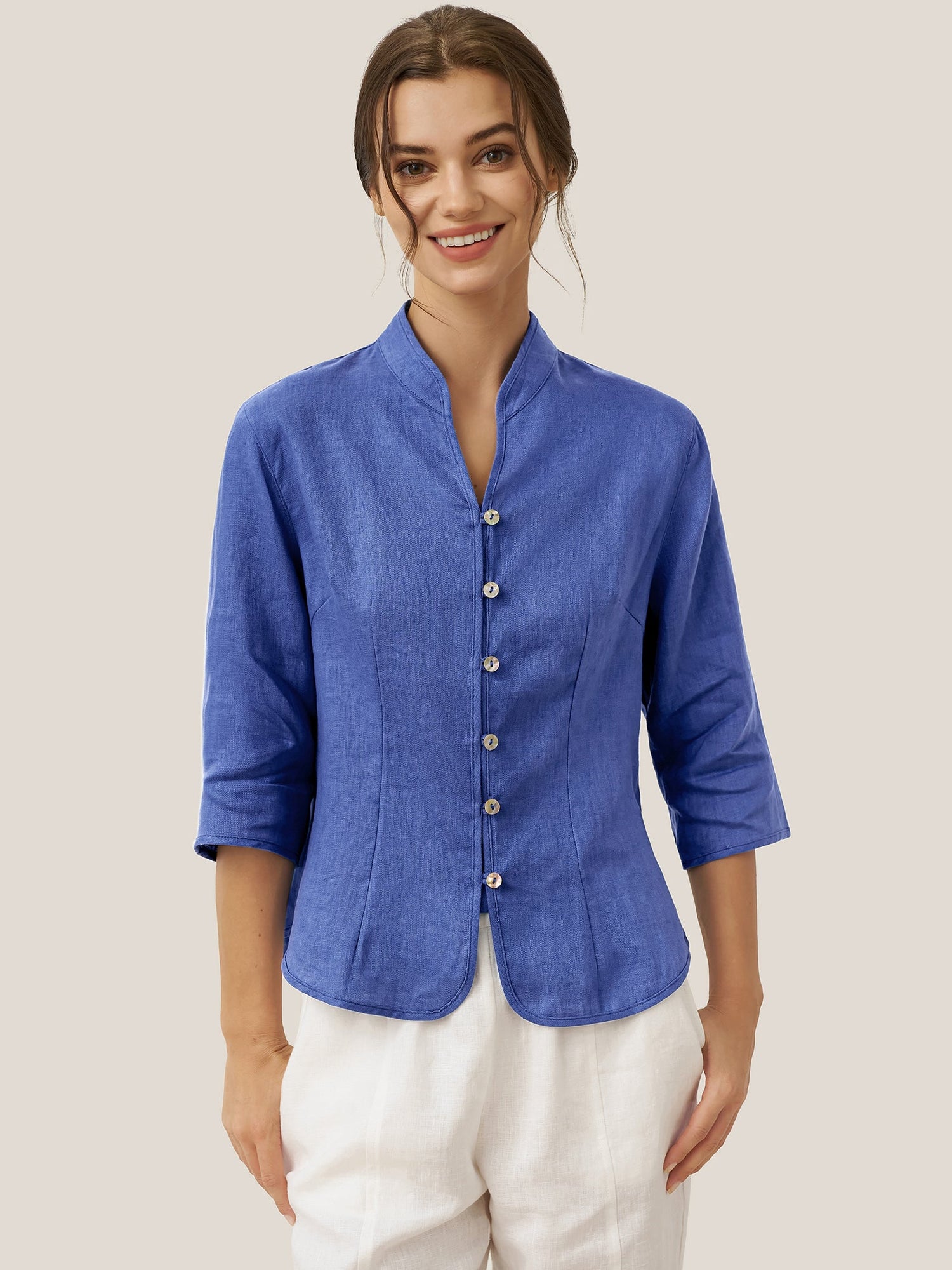 100% Linen Hand Button Fitted Jacket AMELIA - Glamourous Grace