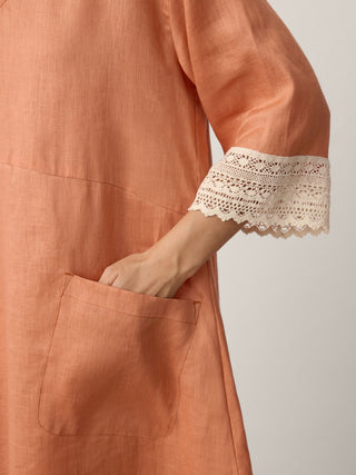 100% Linen Lace-Cuff Cocoon Maxi Dress PETRA - Glamourous Grace