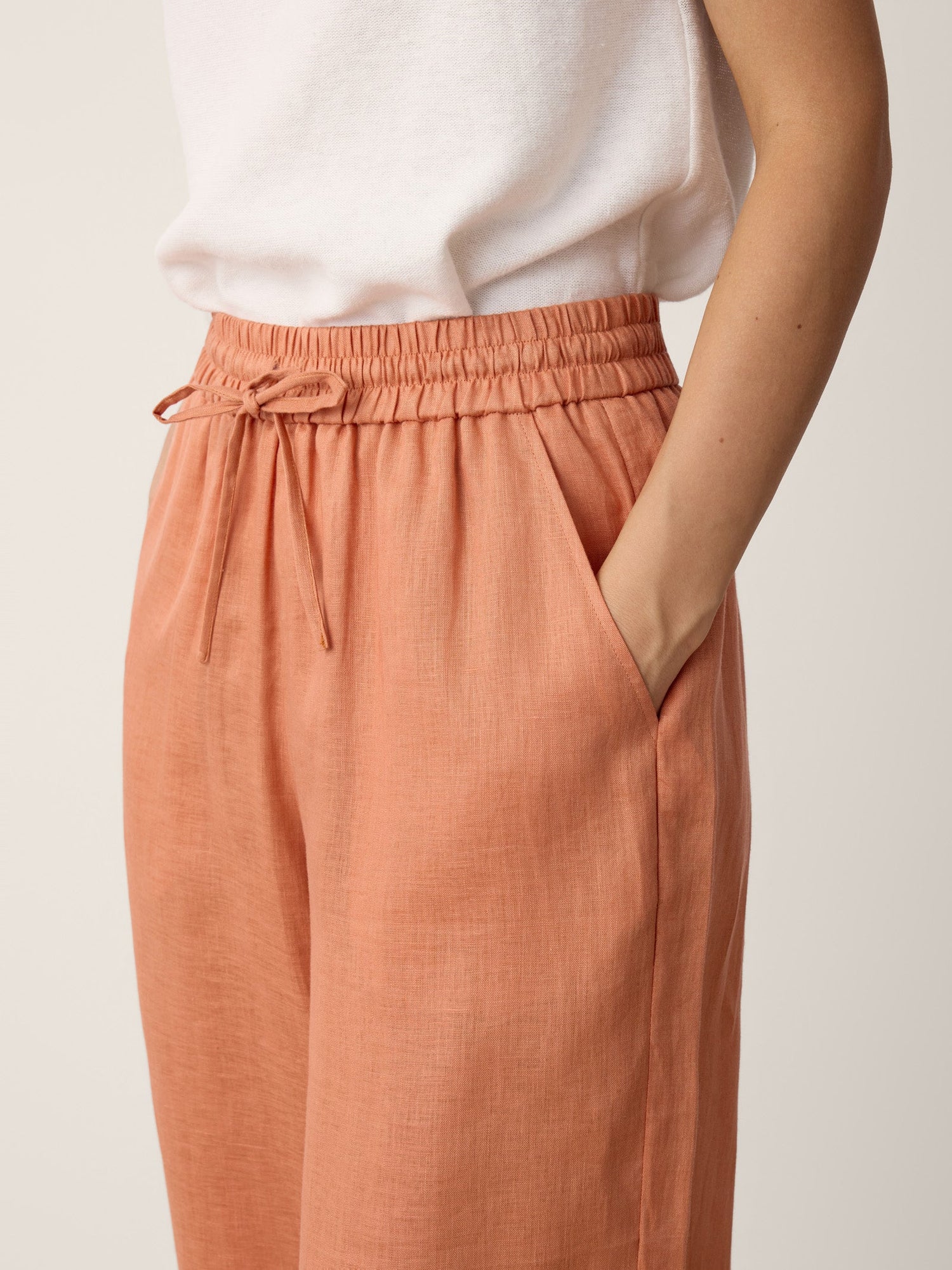 100% Linen Lace-Hem Wide-Leg Pants DARBY - Glamourous Grace