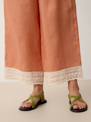100% Linen Lace-Hem Wide-Leg Pants DARBY - Glamourous Grace