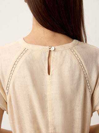 100% Linen Lace-Inset Bubble-Hem Midi Dress LORITA - Glamourous Grace