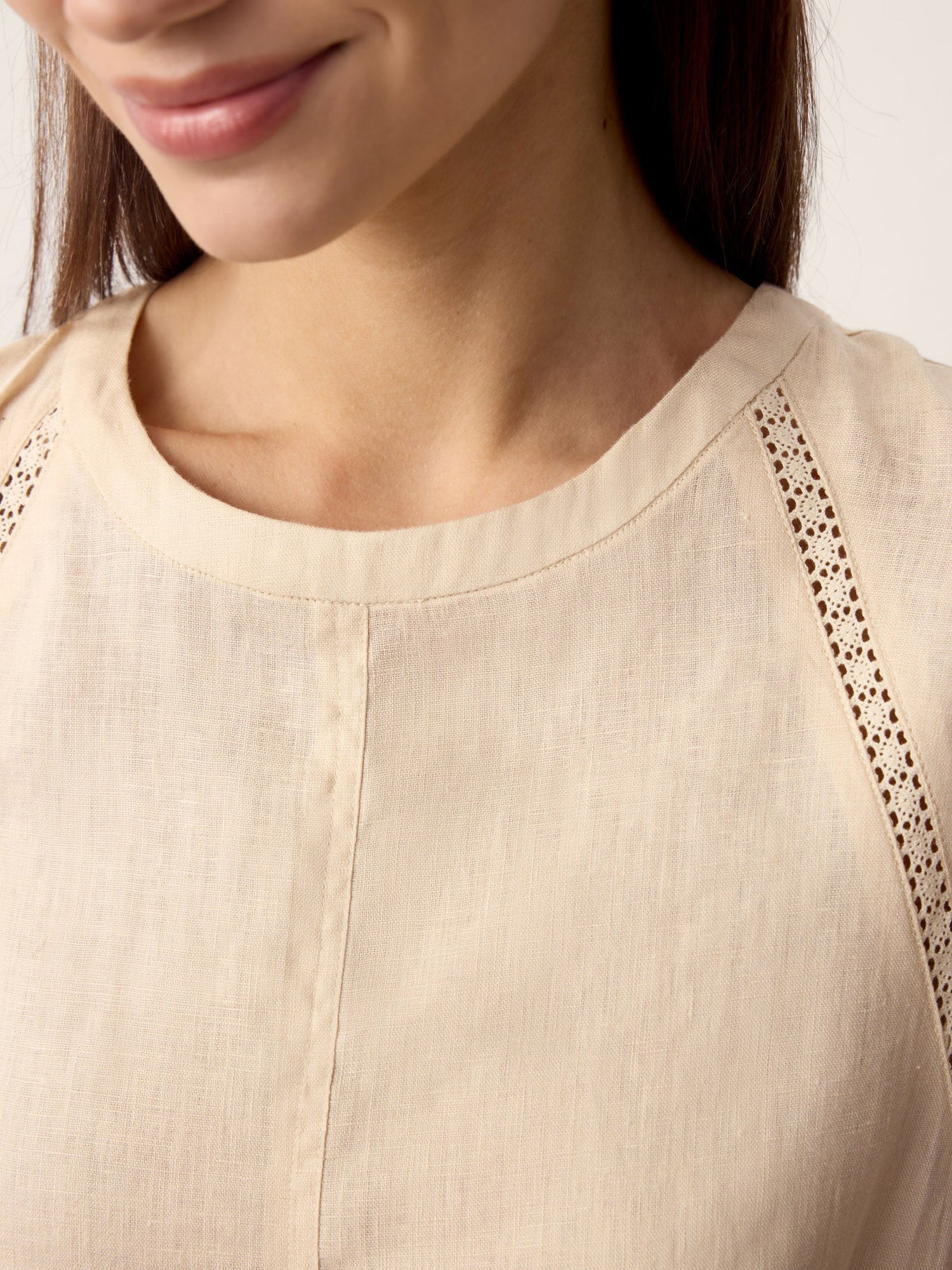 100% Linen Lace-Inset Bubble-Hem Midi Dress LORITA - Glamourous Grace