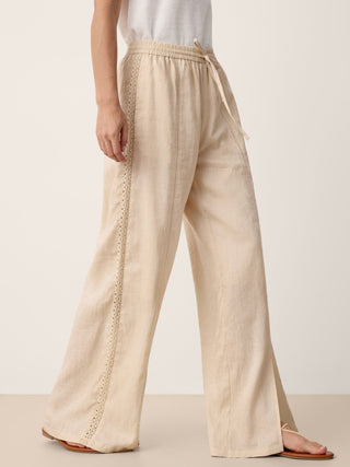 100% Linen Lace-Panel Split-Hem Pants BRONTE - Glamourous Grace