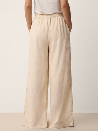 100% Linen Lace-Panel Split-Hem Pants BRONTE - Glamourous Grace