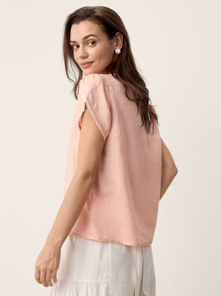 100% Linen Lace-Trim Puff-Sleeve Top NIA - Glamourous Grace