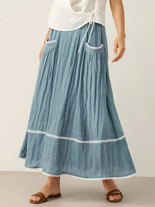 100% Linen Lace-Up Pocket Skirt FENLA - Glamourous Grace