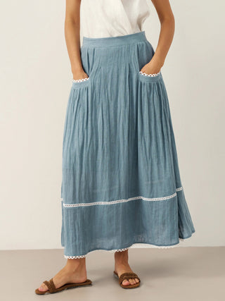 100% Linen Lace-Up Pocket Skirt FENLA - Glamourous Grace