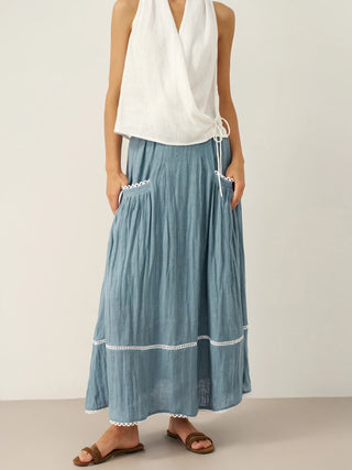 100% Linen Lace-Up Pocket Skirt FENLA - Glamourous Grace