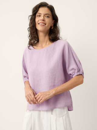 100% Linen Lace Inset Sculpted Cuff Top QUILLA - Glamourous Grace