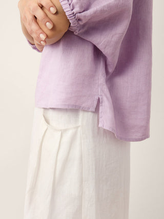 100% Linen Lace Inset Sculpted Cuff Top QUILLA - Glamourous Grace