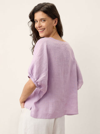 100% Linen Lace Inset Sculpted Cuff Top QUILLA - Glamourous Grace