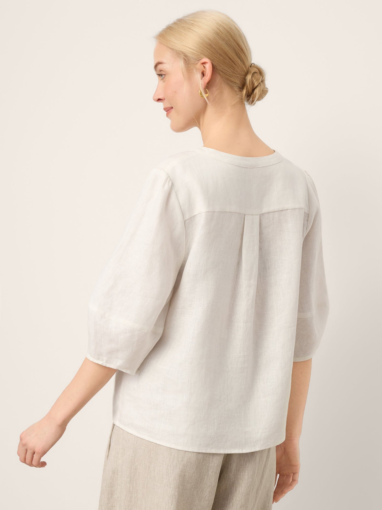 100% Linen Lace Trim Lantern Sleeve V-Neck Top LIVIAN - Glamourous Grace