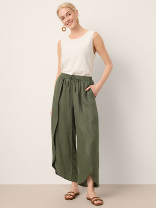 100% Linen Layered Slit Wide-Leg Drawstring Pants PEREGRINE - Glamourous Grace