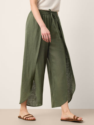 100% Linen Layered Slit Wide-Leg Drawstring Pants PEREGRINE - Glamourous Grace