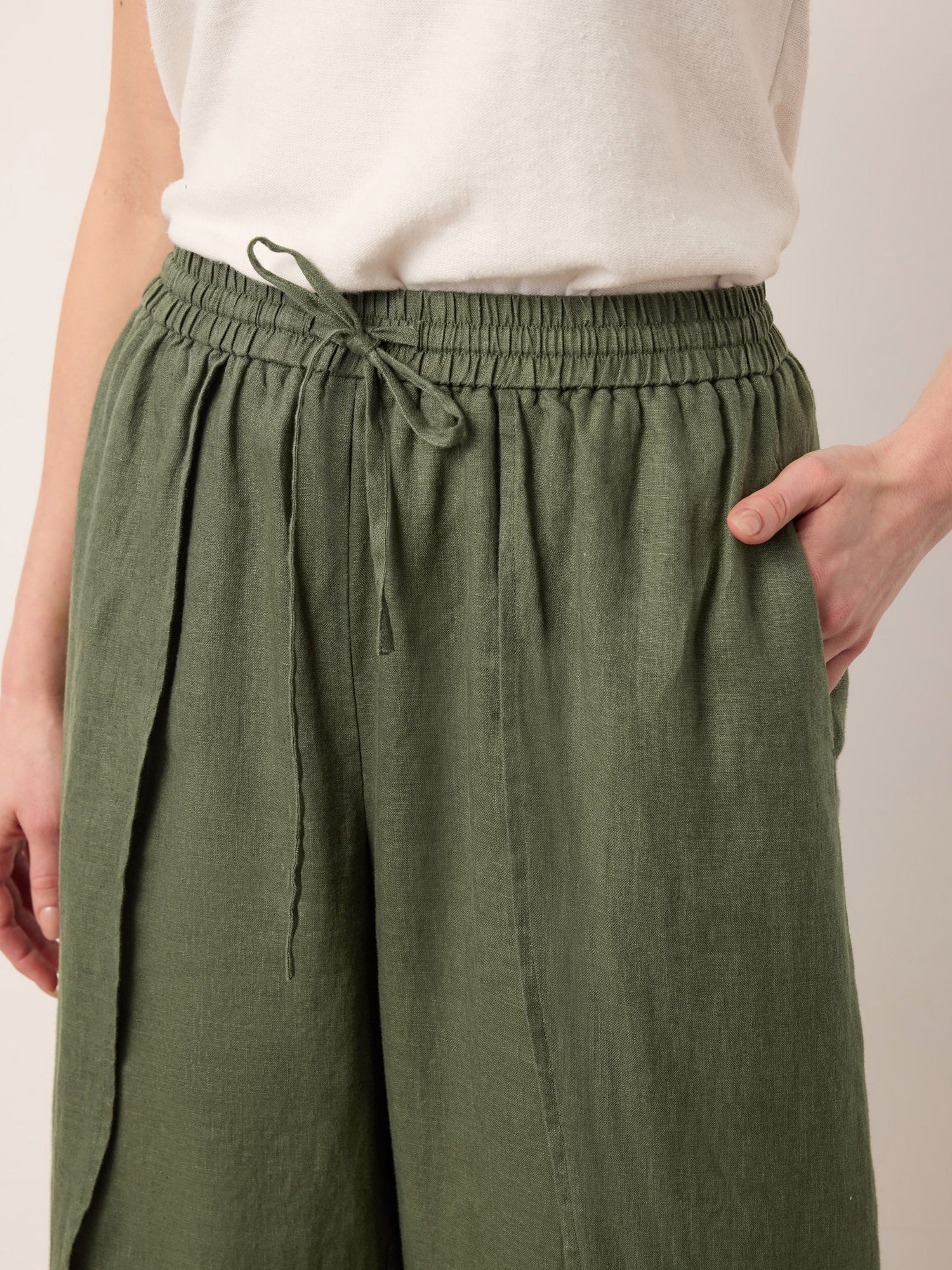 100% Linen Layered Slit Wide-Leg Drawstring Pants PEREGRINE - Glamourous Grace
