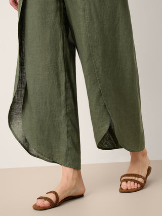 100% Linen Layered Slit Wide-Leg Drawstring Pants PEREGRINE - Glamourous Grace