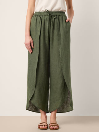 100% Linen Layered Slit Wide-Leg Drawstring Pants PEREGRINE - Glamourous Grace