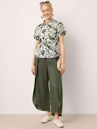 100% Linen Layered Slit Wide-Leg Drawstring Pants PEREGRINE - Glamourous Grace