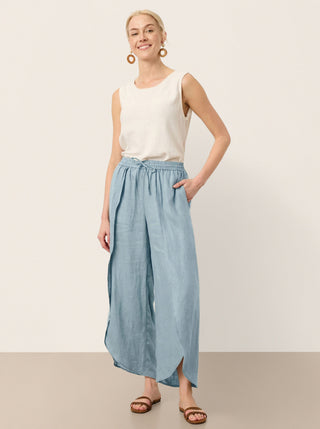 100% Linen Layered Slit Wide-Leg Drawstring Pants PEREGRINE - Glamourous Grace