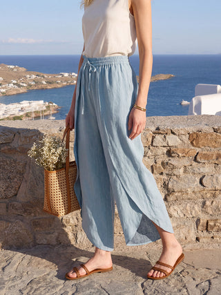 100% Linen Layered Slit Wide-Leg Drawstring Pants PEREGRINE - Glamourous Grace