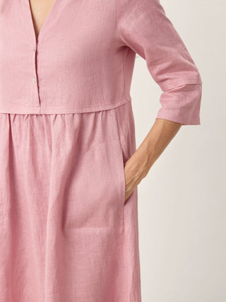 100% Linen Loose Fit Button Waist Gathered Maxi Dress LUNA - Glamourous Grace