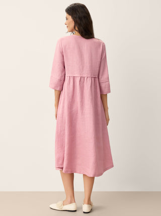 100% Linen Loose Fit Button Waist Gathered Maxi Dress LUNA - Glamourous Grace