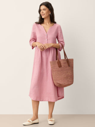 100% Linen Loose Fit Button Waist Gathered Maxi Dress LUNA - Glamourous Grace