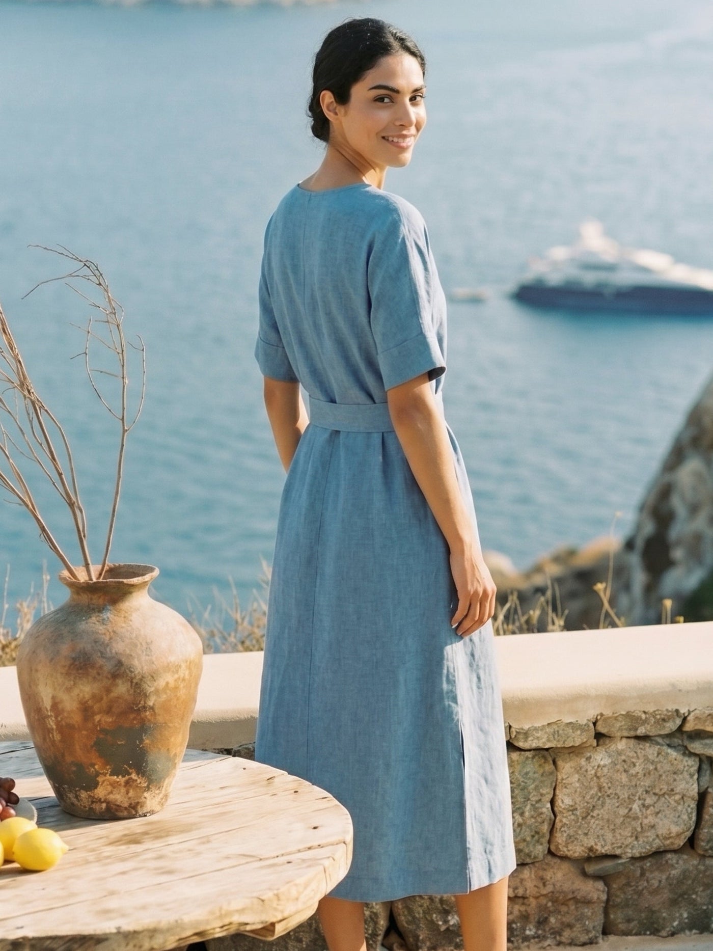 100% Linen Loose Fit Kimono Maxi Dress MADDIE - Glamourous Grace