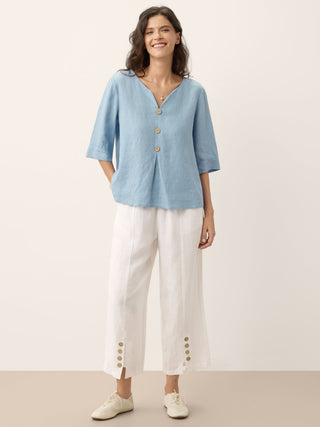 100% Linen Split Neck Inverted Pleat Top TABITHA - Glamourous Grace