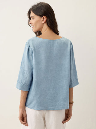 100% Linen Split Neck Inverted Pleat Top TABITHA - Glamourous Grace