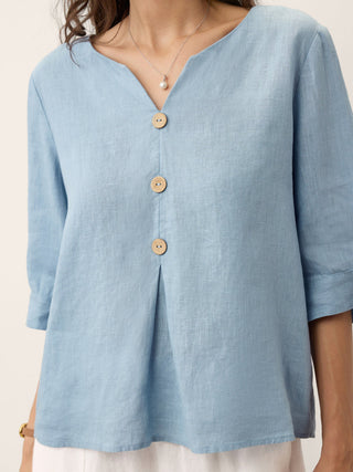 100% Linen Split Neck Inverted Pleat Top TABITHA - Glamourous Grace