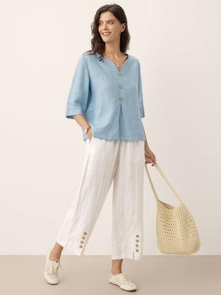 100% Linen Split Neck Inverted Pleat Top TABITHA - Glamourous Grace