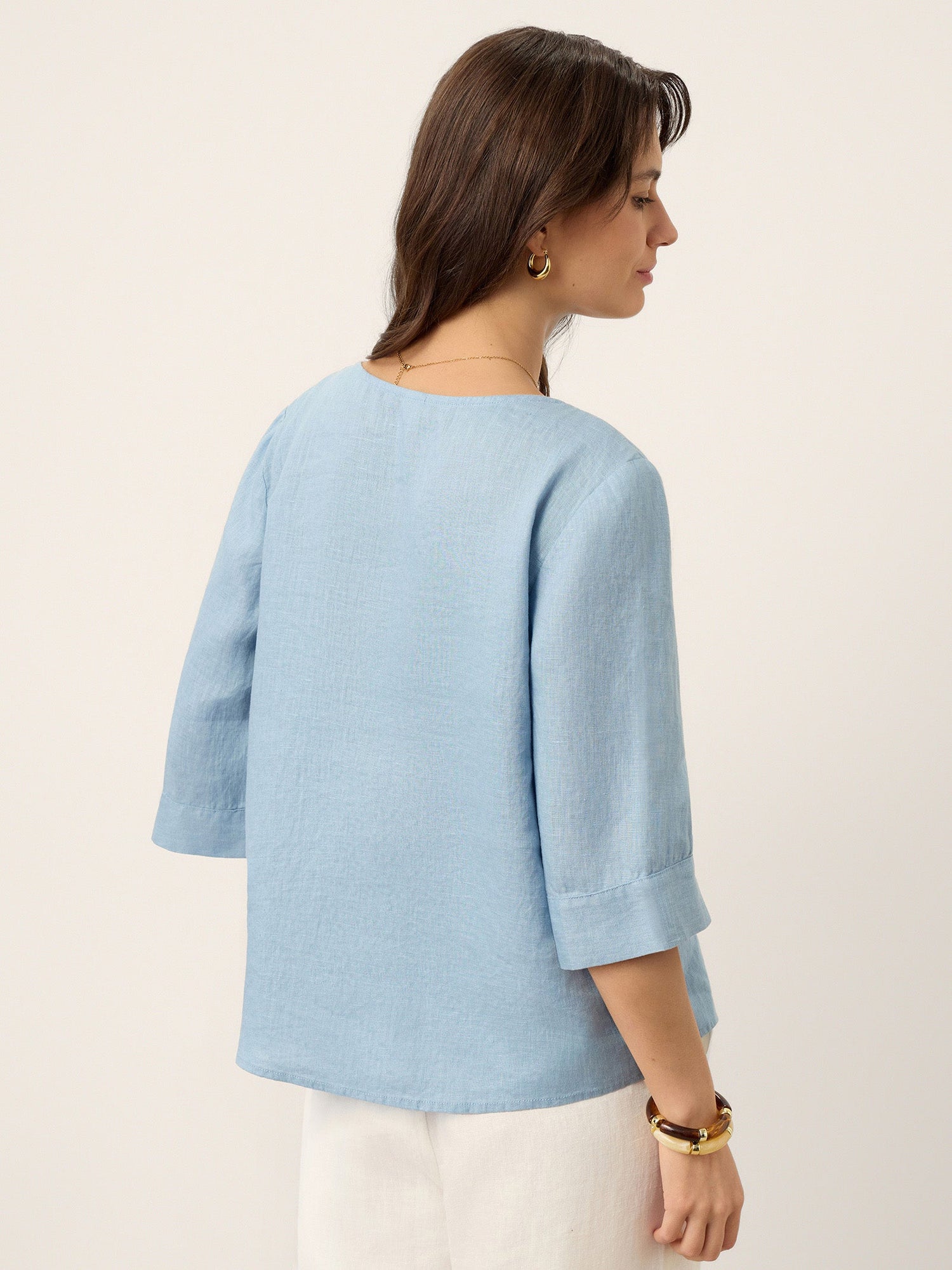 100% Linen Split Neck Inverted Pleat Top TABITHA - Glamourous Grace