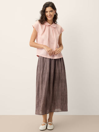 100% Linen Peter-Pan Collar Pintuck Top MIRIAM - Glamourous Grace