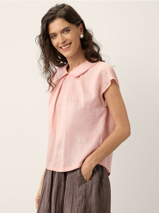 100% Linen Peter-Pan Collar Pintuck Top MIRIAM - Glamourous Grace