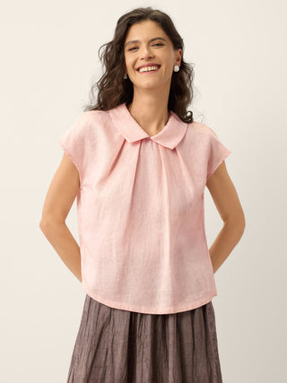 100% Linen Peter-Pan Collar Pintuck Top MIRIAM - Glamourous Grace