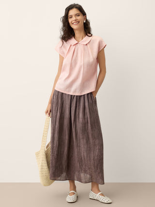 100% Linen Peter-Pan Collar Pintuck Top MIRIAM - Glamourous Grace