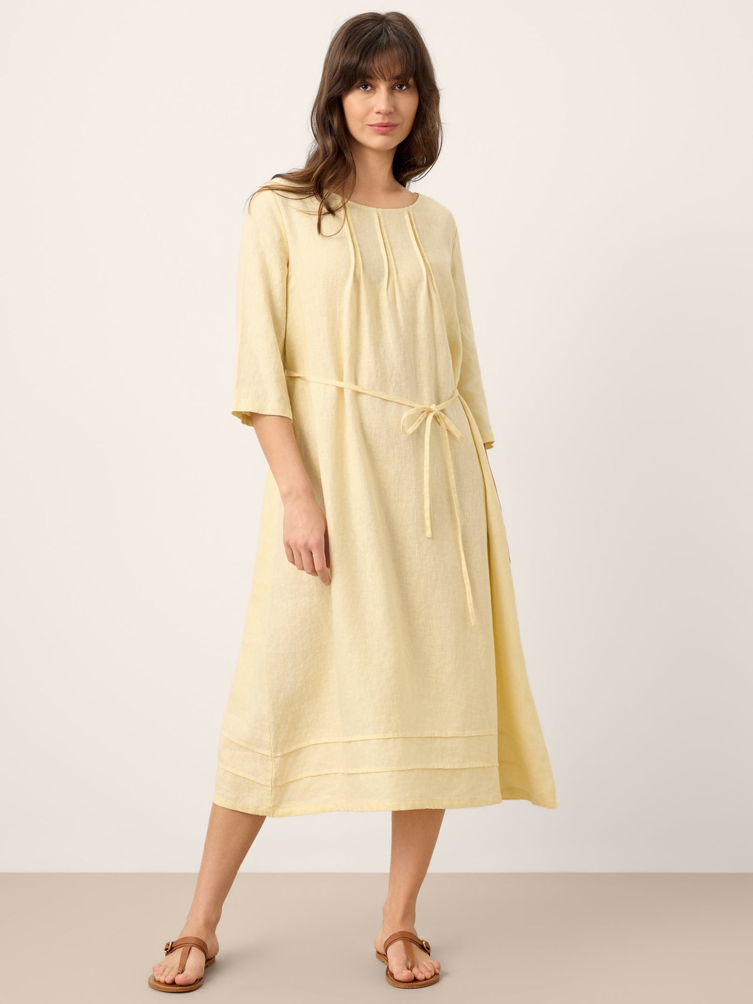 100% Linen Pintucked Embroidered Adjustable Belt Tiered Maxi Dres VERENA - Glamourous Grace