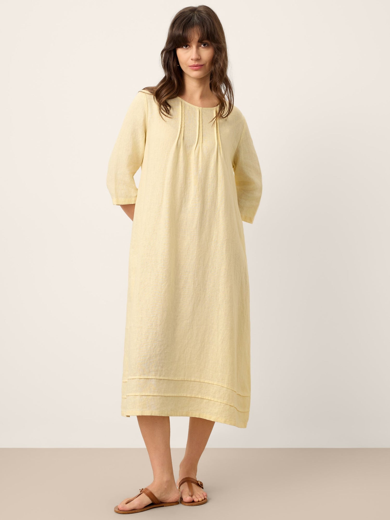 100% Linen Pintucked Embroidered Adjustable Belt Tiered Maxi Dres VERENA - Glamourous Grace