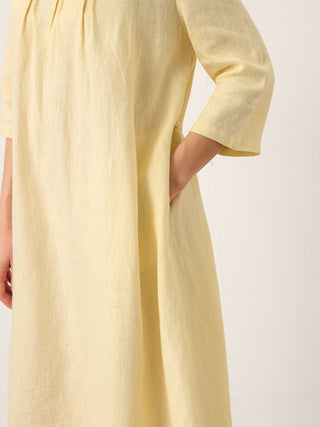 100% Linen Pintucked Embroidered Adjustable Belt Tiered Maxi Dres VERENA - Glamourous Grace