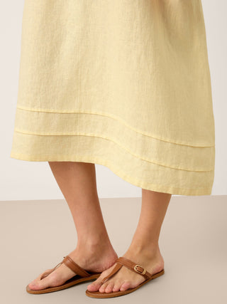 100% Linen Pintucked Embroidered Adjustable Belt Tiered Maxi Dres VERENA - Glamourous Grace