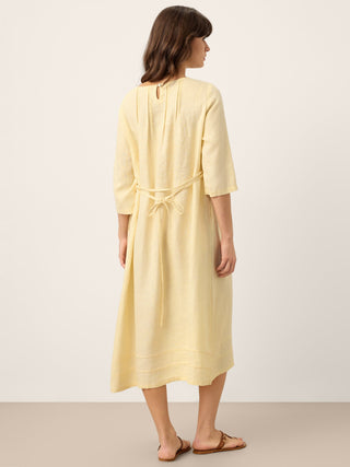 100% Linen Pintucked Embroidered Adjustable Belt Tiered Maxi Dres VERENA - Glamourous Grace